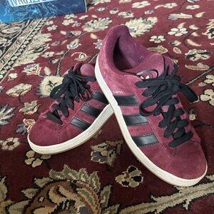 Adidas Maroon Suede Shoes with Black Accents